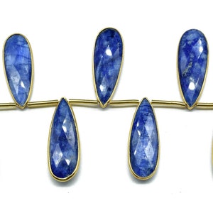 Blue Sapphire 10x30mm Teardrop Shape charms,Sapphire Brass Gold Plated bezel,Sapphire Gemstone Connector,Sapphire Bezel Pendant Jewelry,Gift