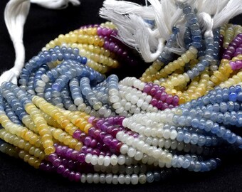 Multi Sapphire Smooth 3mm To 3.5mm Rondelle Shape Beads,Beautiful Colors Shaded Beads,Multi Sapphire Smooth Precious Gemstone Rondelle Beads
