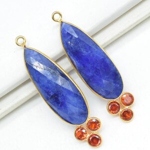 Gemstone Blue Sapphire Charms Pendant/Cubic zirconia Bezel charm/Gold Plated Pendant/Handmade Jewelry/10x30mm Pear shape Bezel charms/Gift