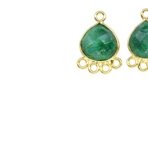 Emerald Heart Shape Pendant/Gold Plated Charms Jewelry/Station Bezel Link Supplies/Handmade Connector Jewelry/Connector Charms/B&#39;day Gift