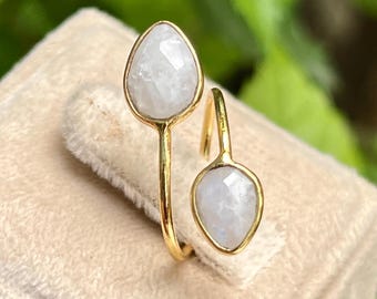 Flashy Moonstone Teardrop Ring/Handmade Ring for Women/Adjustable Ring/Moonstone Ring for Her/Teardrop Shape Ring/Multi Gemstone Ring/Gift