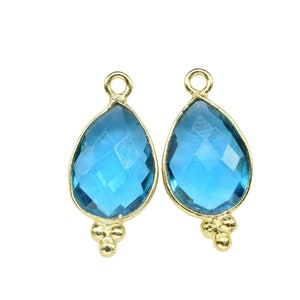 Blue Topaz 10x14mm Teardrop Bezel charm/Gemstone Connector Pendant/Station Bezel Link Supplies/Blue Topaz Jewelry Making/Women Jewerry/Gift