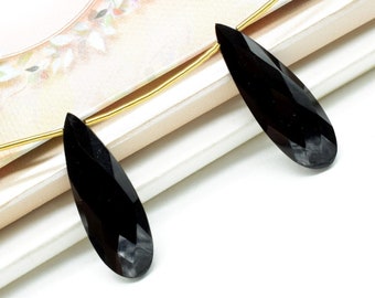 1ペア 30 x 10 mm 天然ブラックオニキス ペアシェイプ ブリオレット