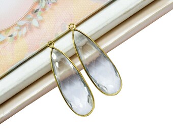 Natural Crystal Quartz 10x30mm Pear shape charm,Gold Plated Charms Connector,Quartz jewelry Crystal Pendant Gold Plating Single Bail Jewelry