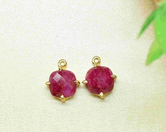 Natural Ruby Gemstone 8mm Cushion Shape Connector,Ruby Gemstone Single Loop Connector Pendant Jewelry,Ruby Gemstone Connector Jewelry Making