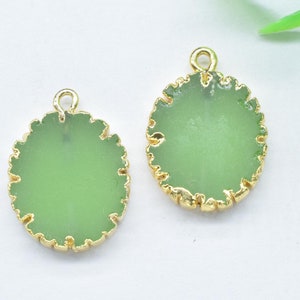 Prehnite Cabechon Pendant Jewelry,Electroplated Prehnite Oval Shape Single Bail Connector,Prehnite Quartz Handmade Earring jewelry Making