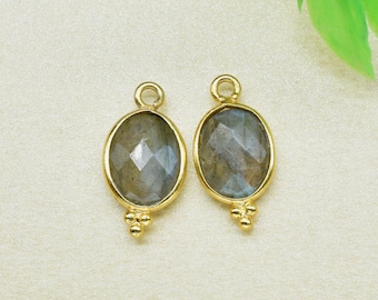 Labradorite 8x10mm Gemstone Connector/Labradorite Making/Oval Shape Bezel charm/Oval Shape Pendant/Gold plated Charms/Gift