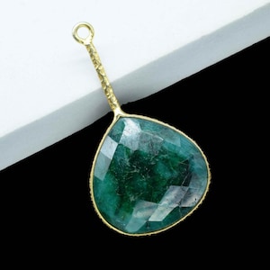 Emerald Pendant/Gemstone Component/Single Bail Charm/Gold Plated Jewelry/Necklace Pendant/Heart Shape Charm/Wholesale Supply/B&#39;day Gift