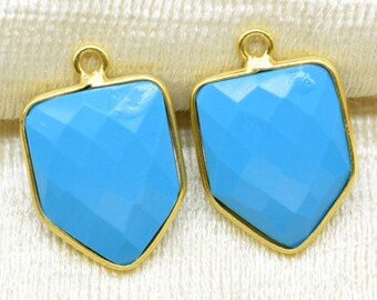 Natural Turquoise 13x17mm Single bail connectors,Gemstone Pendant,Turquoise Pendant,Faceted Turquoise bezel link,Gemstone Charm,B'day Gift