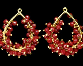 Connecteurs de boucles d'oreilles pendantes enveloppées de fil rubis/composant de rubis pour bijoux/pendentif en rubis/composant de pierres précieuses/composant de collier/cadeau d'anniversaire