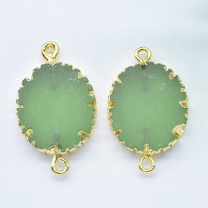 Prehnite Oval Shape Pendant Jewelry,Gemstone Double Bail Connectors,Handmade Cabochon Pendant Charm necklace,Prehnite Electroplated Pendants