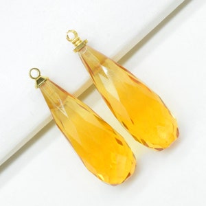 Citrine Quartz Teardrop Pendant/Citrine Gemstone Pendant Charm/Jewelry Making Connectors/Long Teardrop Pendant/Craft Supplies/B&#39;day Gift