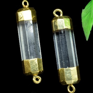 Crystal Quartz Point Pendants,Crystal Healing Double Bail Pointed Connectors,Gemstone Pencil Pendant Jewelry,Finding electroplated Connector