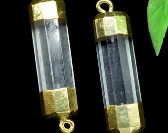 Colgantes de punta de cuarzo cristalino, conectores de doble punta para curación con cristales, colgante de lápiz de piedras preciosas, conector galvanizado.