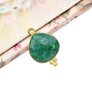 Gemstone Emerald Charms Pendant/Gold Plated Jewelry/Handmade Jewelry/Handmade Heart Shape Bezel Charm/Station Bezel Link Supply/Gift