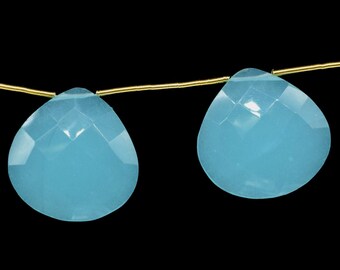 Aqua Chalcedony 20mm Heart Shape Briolettes,Aqua Gemstone Checker Cut Briolette,Aqua Chalcedony Faceted Briolette,Calibrated Jewelry,Gift
