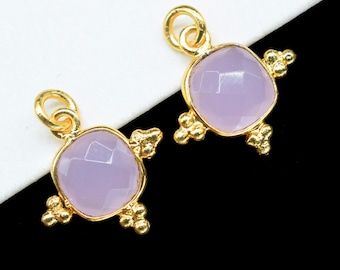 Pendentif lunette coussin 8 mm en quartz rose/fournitures pour maillons de lunette station/pendentif connecteur de pierres précieuses/fabrication de bijoux rose/pendentif carré/cadeau