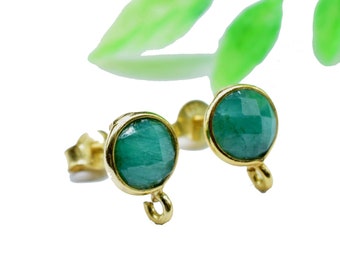 Natural Emerald 6mm Round Shape Ear Post Studs,Emerald studs Gold Plating Earring Jewelry Making,Emerald Stud Jewelry Making Supply,Gift