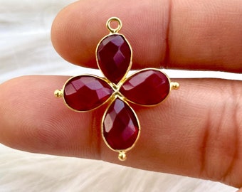 Garnet Teardrop Pendant,Red Gemstone jewelry Component,Single Bail connector,Garnet Bezel connector,Garnet Bracelet Charms,B'day Gift