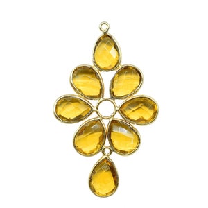 Citrine Quartz Flower Pendants,Station Bezel Link,Craft Supplies,Single Bail Connectors,Handmade Jewelry,Gemstone Pendant,B&#39;day Gift