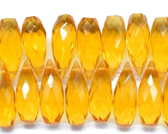 Briolette de cuarzo citrino facetado de 6 x 16 mm, cuentas de citrino facetadas en forma de gota, joyas de citrino sueltas en forma de lágrima.
