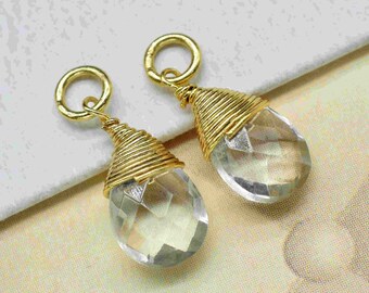 Crystal Quartz Faceted 7x10mm Pear Shape Connecctor,Crystal Quartz Gold Plating Pendant,Crystal Quartz Wire Wrapped Pendant Jewelry,Gift