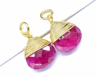 Natural Ruby Faceted 10mm Heart Shape Wire Wrapped Connector,Ruby Gemstone Connector Jewelry Making,Ruby Single Loop Connector Pendant,Gift