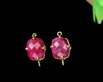 Ruby Faceted 10x12mm Rectangle Shape Connector,Ruby Gemstone Double Loop Connector Pendant Jewelry,Ruby Gemstone Connector Jewelry Making