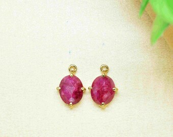 Ruby Faceted Gemstone 8x10mm Oval Shape Connector,Ruby Gemstone Single Loop Connector Pendant Jewelry,Ruby Gemstone Connector Jewelry Making