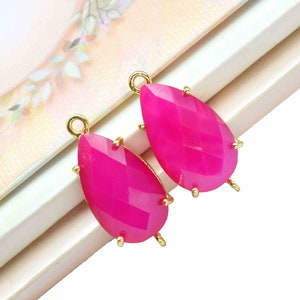 Pink Chalcedony Faceted 12x20mm Pear Shape Connector Pendant Jewelry,Gemstone Double Bail Pendant,Pink Chalcedony Gold Plating Connectors