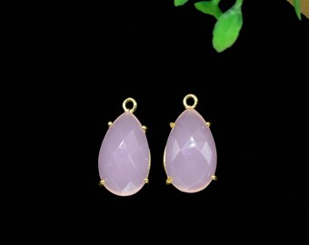 Componente a forma di pera in quarzo rosa da 12 x 20 mm, pendente in quarzo rosa placcato in oro, componente per gioielli con cauzione singola in quarzo rosa taglio a scacchi
