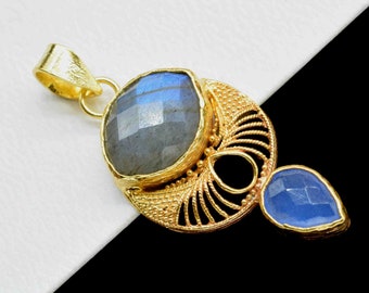 Multi Gemstone Pendant,Labradorite Gemstone Jewelry,Blue Chalcedony Pendant Jewelry,Multi Gemstone Flashy Pendant Jewelry Making,PendantGift