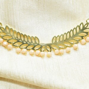 Peach Moonstone Double bail charms,Wedding Hair Vine Connector,Component Handmade jewelry,Gemstone Leaf Pendant Necklace,bead Bar Leaf Charm