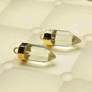Crystal Quartz Faceted 7x15mm Pencil Shape charm,Quartz Bezel Charms Connector,Crystal Quartz Pendant Gold Electroplated Single Bail Jewelry