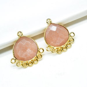Peach Moonstone 14mm Heart Bezel Charm/Charms Connector/Gemstone Brass Component/Women Jewelry/Handmade Jewellery Connectors/B&#39;day Gift
