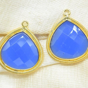 Ciondoli a forma di cuore in calcedonio blu da 20 mm, castone a forma di cuore con pietra preziosa, ciondolo fatto a mano, ciondolo componente per gioielli, connettore per ciondolo boho, ciondolo con cauzione singola
