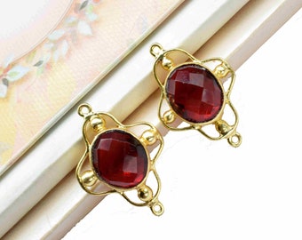 Garnet Quartz 10x12mm Oval Shape Component,Garnet Double Bail Gold Plated bezels,Garnet Gemstone Connector,Garnet Faceted Charms Jewelry
