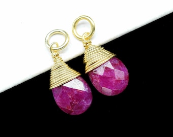 Natural Ruby Faceted 7x10mm Pear Shape Wire Wrapped Connector,Ruby Single Loop Connector Pendant,Ruby Gemstone Connector Jewelry MakingGift