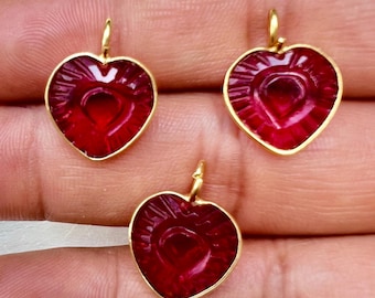 Pink Tourmaline Carving Pendant/Handmade Carving Charms/Gemstone Carved Heart Pendant/Handmade Jewelry/Heart Shape Carving Pendant/Gift