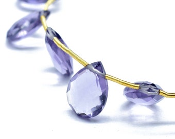 Briolette de quartzo ametista 9 x 13 mm, contas de amêndoa facetadas de quartzo roxo, briolettes de ametista de qualidade AAA, briolette em forma de lágrima, pedra do mês de fevereiro