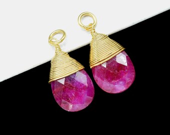 Natural Ruby Faceted 10x18mm Pear Shape Wire Wrapped Connector,Ruby Single Loop Connector Pendant,Ruby Gemstone Connector Jewelry MakingGift