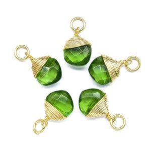 Natural Peridot 8mm Square Shape Wire Wrapped Connector,Peridot Gemstone single loop connector,Peridot Both Side Cut Pendant Jewelry Making