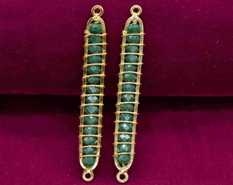Green Agate Faceted beads 6.5x46mm Bar Shape Component,Agate Handmade Earring,Green Agate Bar Wire Wrapped Finding Component Jewelry,Gift