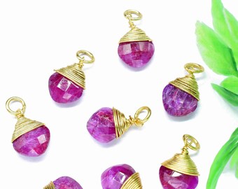 Natural Ruby Faceted 8mm Cushion Shape Wire Wrapped Connector,Ruby Gemstone Connector Jewelry Making,Ruby Single Loop Connector Pendant,Gift