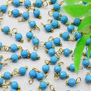 Turquoise 3mm Single wire wrapped Components,Turquoise Faceted Beads,Turquoise Dangle Beads,Jewelry Making Supply, Turquoise Gemstone Charms