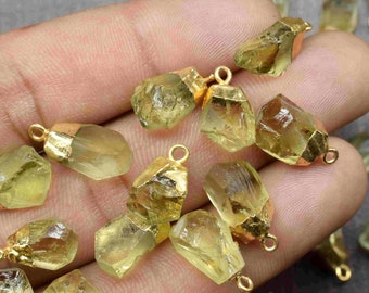 Natural Lemon Quartz Rough Stone Fancy Shape Pendant,Lemon Quartz Birthstone Charm,Freeform Gemstone Pendant,Rough Gemstone Pendant Jewelry