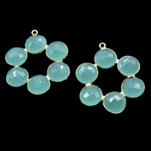 Aqua Chalcedony 10mm Round Shape Single bail Component,Aqua Chalcedony Gold Plated Gemstone Bezel Component,chalcedony Gemstone connectors