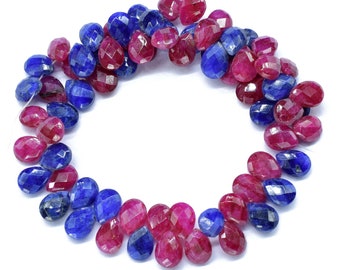 Multi Gemstone briolette,Blue Sapphire 6x8mm Teardrop Briolette,Ruby Faceted Faceted Briolette,,Multi Stone Briolette Strand,Gmestone Drops