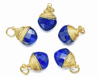 Connecteurs en forme de coussin en lapis lazuli de 8 mm, connecteur à boucle simple pour pierres précieuses lapis, pendentif plaqué or lapis lazuli fabrication de bijoux