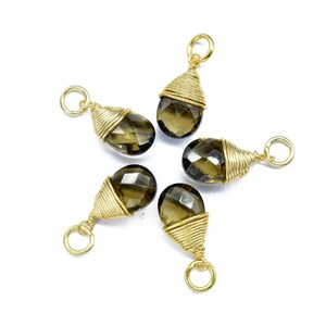 Smoky Quartz Faceted 7x10mm Pear Shape Pendant,Gemstone Wire Wrapped Single Loop Pendant,Smoky Quartz Gold Plating Charms Jewelry Making